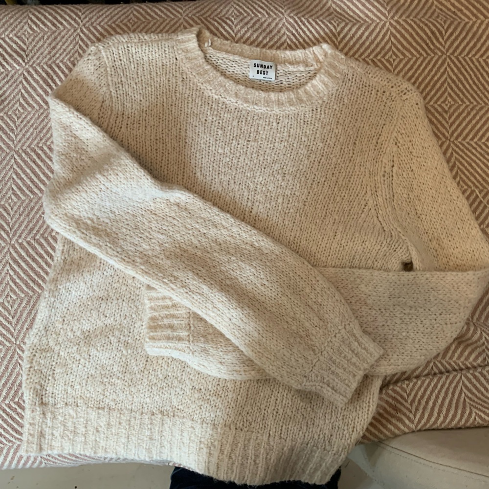 Sunday Best Small Cream Knit Pullover Sweater Alpaca Wool Scandi Girl Cabincore